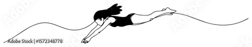 woman diving into water minimalist vector