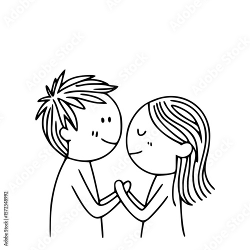 Simple sketch couple holding hands: Capturing the delicate moment, a charming illustration of a couple is holding hands, radiating affection, joy.