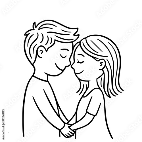 Tender Embrace: An intimate illustration of a couple's connection, capturing a moment of shared love and affection through a simple yet heartfelt artistic representation.