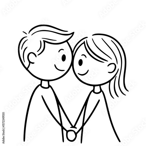 Drawn Couple in Love: a simple, endearing line drawing of a couple locked in a moment of tender affection, their bond beautifully illustrated through gentle touch and shared gaze. 