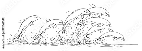 pod of dolphins leaping in ocean vector