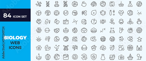 Biology science icons set vector illustration outline style medical research laboratory symbols collection