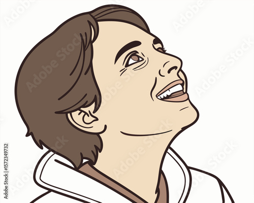 Smiling man looking upwards with optimistic expression graphic transparent illustration