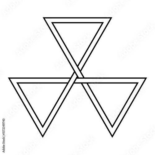Triple triangle, perdalpha, 3 intertwined triangles pointing downwards. In Freemasonry representing the theological virtues Faith, Hope and Charity, or characters Solomon, Hiram of Tyre and Hiram Abi.