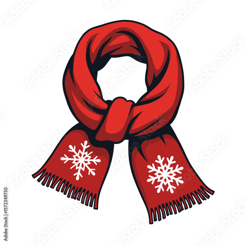 Red scarf with snowflake design – winter holiday warmth illustration