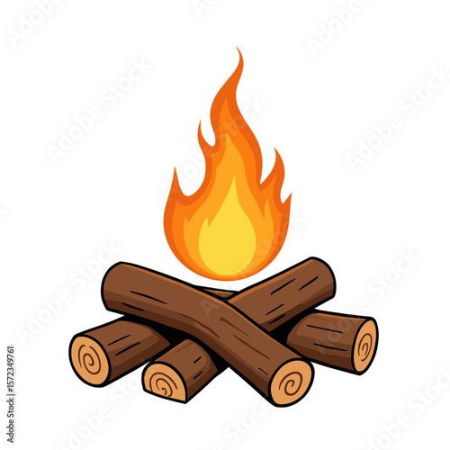 Cartoon campfire illustration, outdoor adventure copyspace