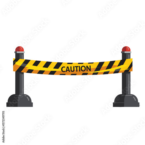 Yellow caution tape with stanchions, safety warning barrier