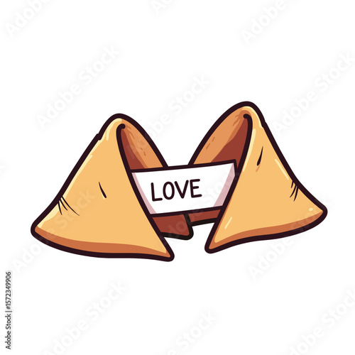 Fortune cookie with love message, Valentine's Day romantic symbol