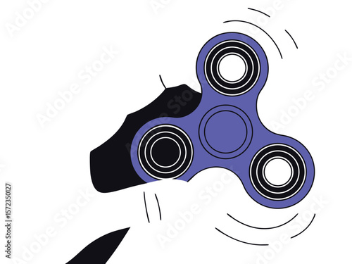 Abstract spinning fidget spinner illustration with graphic design elements on a white background