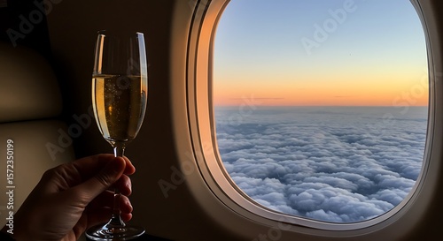 A toast to the sky from a first-class window.