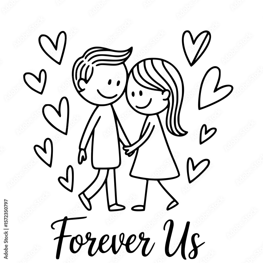 Cartoon Love Love Adventure Valentine Couple Vector Graphics
