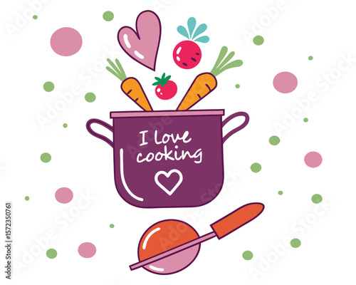 Delightful illustration depicting a cooking theme with whimsical elements and decorative aspects