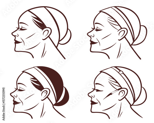 Elegant line art portraits of women showcasing beauty and sophistication with transparency