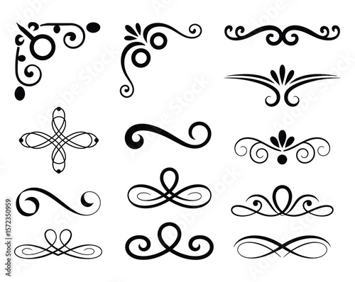 Ornamental Calligraphic Divider Line Break Clipart Set