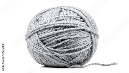 Gray yarn ball, single, isolated on white
