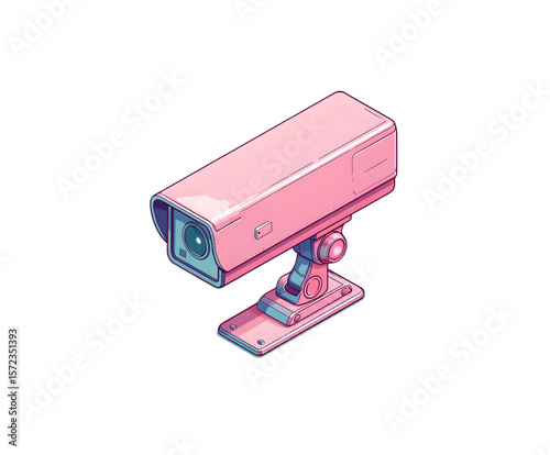 Charming pink surveillance camera set against a transparent background, embodying security and a whimsical artistic style.