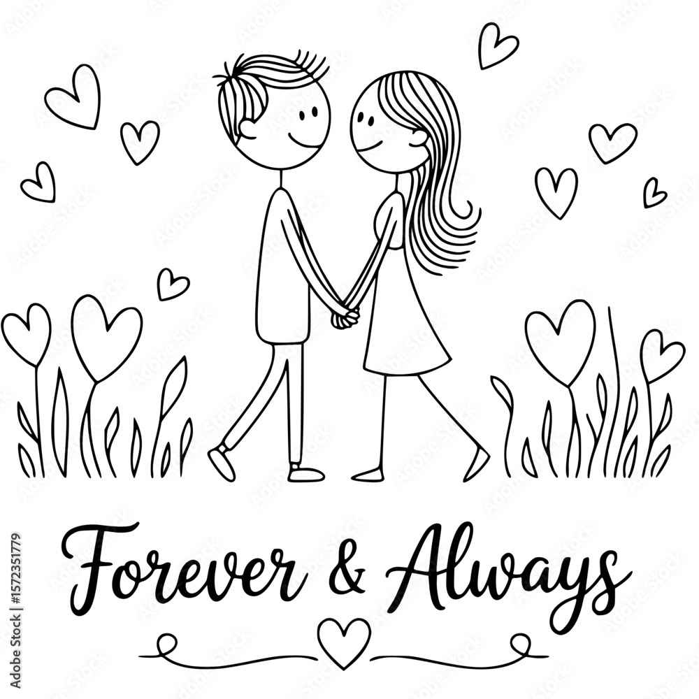 Couple Sketch Engagement Photo Cartoon Wedding Vector Graphics