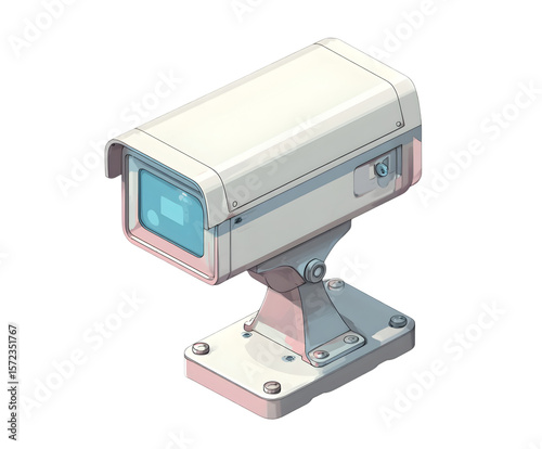 Stylish white surveillance camera design on a transparent background, providing security and monitoring with a modern artistic touch.