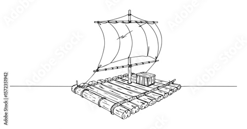 wooden raft with sail