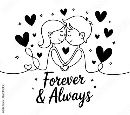 Everlasting Love: A heartwarming illustration of a couple's unbreakable bond, nestled amidst a flurry of hearts, representing the eternal nature of their affection.