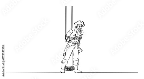 pirate tied to mast with rope