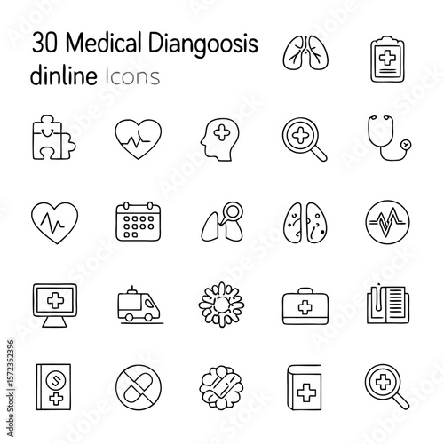Collection of medical diagnosis icons including lungs heart brain and other health related symbols set