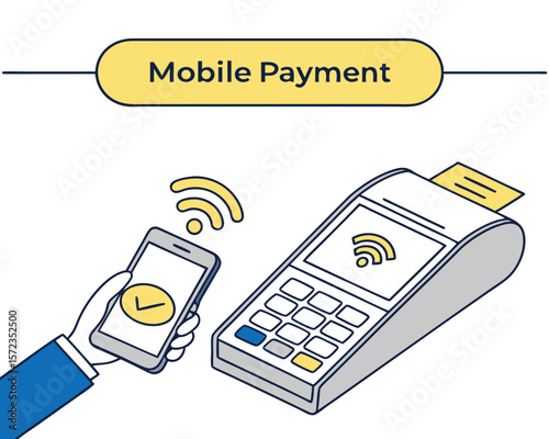 Mobile payment illustration depicting smartphone contactless transaction with point of sale system