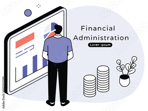 Modern isometric financial administration and business analytics concept with transparency for design