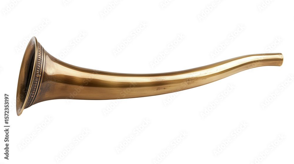 Fototapeta premium Vintage brass bugle with smooth curves background isolated on a Transparent background, PNG file.
