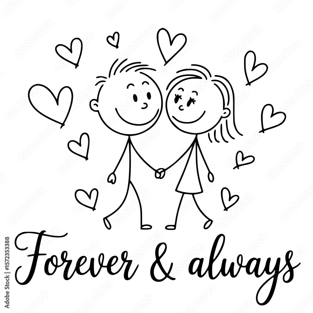 Bride And Groom Just Married Romantic Illustration Vector Graphics