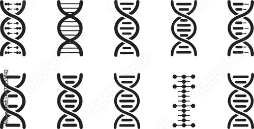DNA and RNA Icon Set in Black Silhouette Style