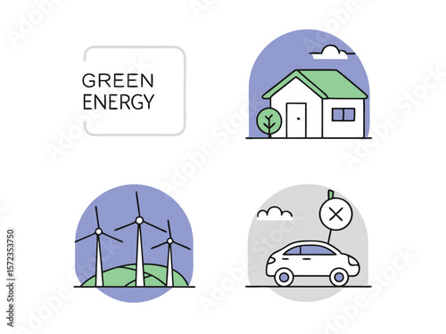 Vector illustration depicting green energy sources sustainable living and environmental responsibility