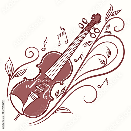 Elegant Violin Music Notes and Swirls Artistic Design Illustration