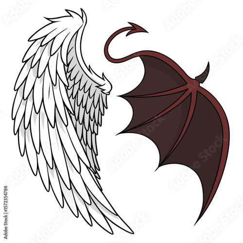 Angel and Devil Wings Contrast Symbolizing Good Versus Evil