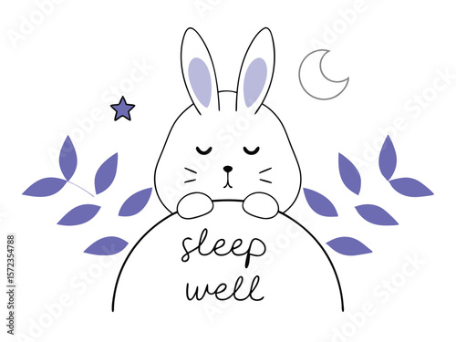 Cute sleep well bunny design with star and moon perfect for nursery wall art decorations