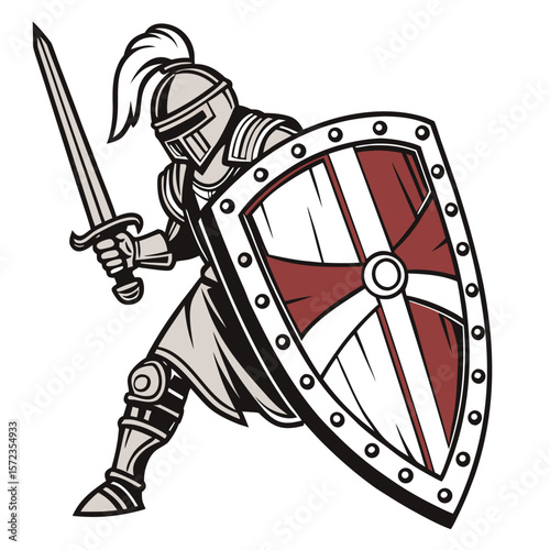 Medieval Warrior Knight with Sword and Shield Illustration