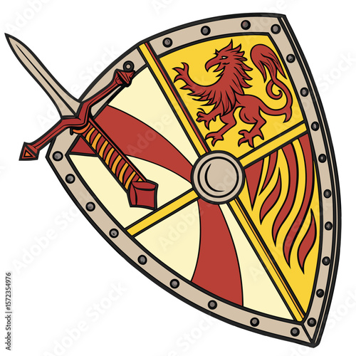Ancient Knightly Shield with Sword Medieval Combat Warrior Defense
