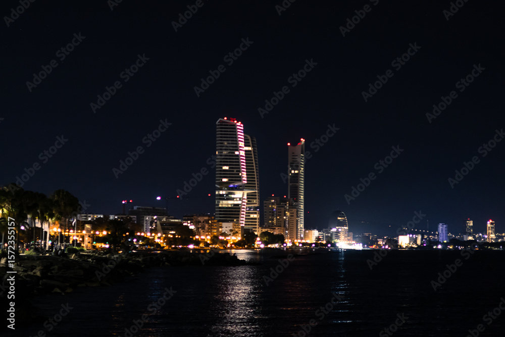 Fototapeta premium Night photo from Limassol pier