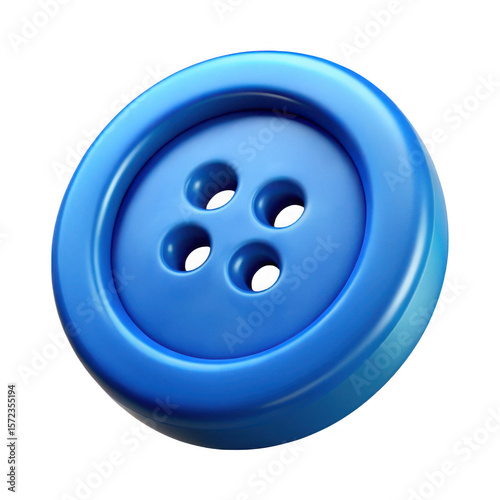 3d blue four hole sewing button isolated on transparent background