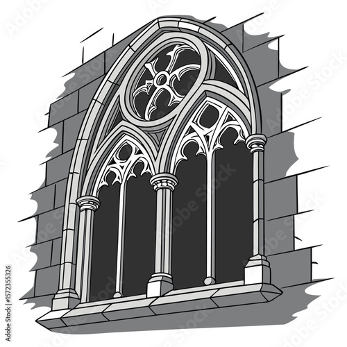 Elaborate Gothic Architectural Window Design with Tracery and Lancet Arches