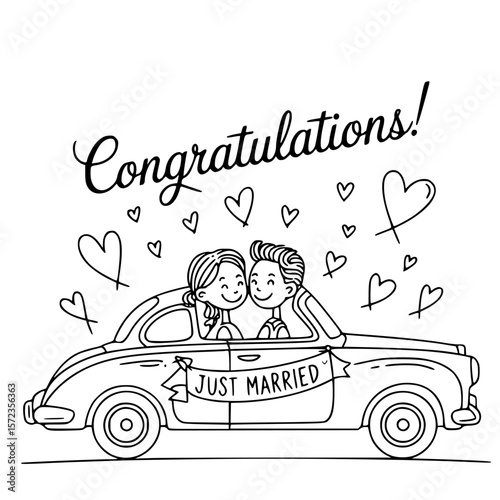 Congratulations! On Their Wedding Day:  A charming sketch of a newlywed couple, filled with love.