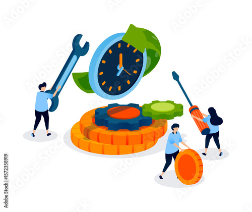clock and a stack of money with a circled dollar sign symbolize a spending agenda and financial appointments for organizing income and necessary payments. Can be used for banner, mobile app, website