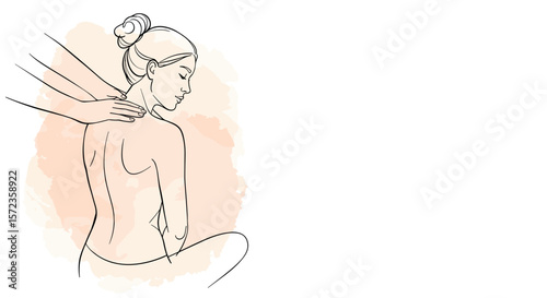 Line art of woman receiving back massage on soft background  
