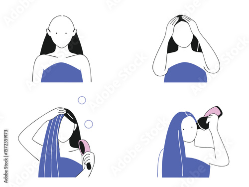 Hair care routine steps illustration with flat design elements for modern beauty concepts