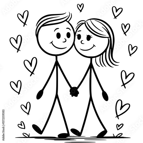 romantic stick couple vector illustration of love, wedding, and valentine moments in hand drawn doodle style