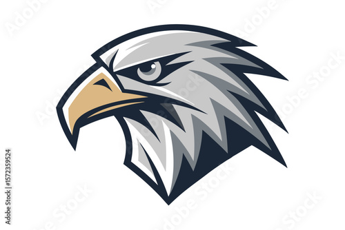 depicts an imposing eagle head with a sharp beak and piercing gaze