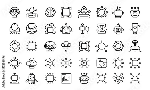 Artificial intelligence icon set. digital AI technology, algorithm, smart robotic, cloud computing network icons. Solid icon collection.