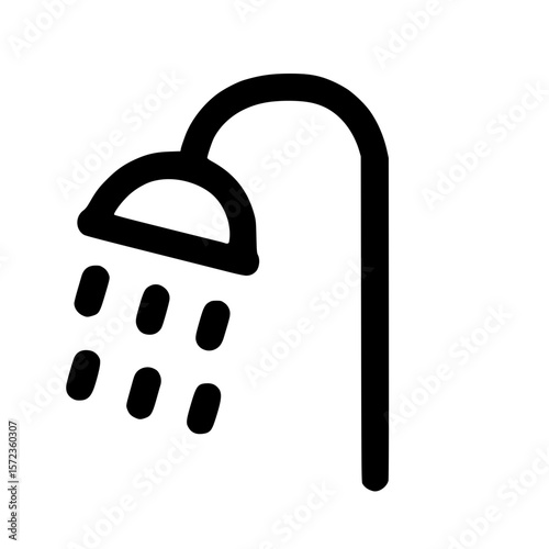 Simple Outline Shower Head with Water Drops Symbol Icon Bathroom