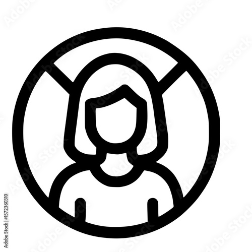 Line Art Prohibit Woman Silhouette Within Circle Shape User Icon