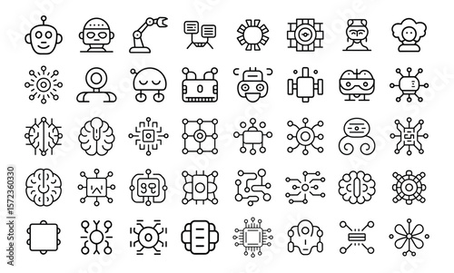 Artificial intelligence icon set. digital AI technology, algorithm, smart robotic, cloud computing network icons. Solid icon collection.